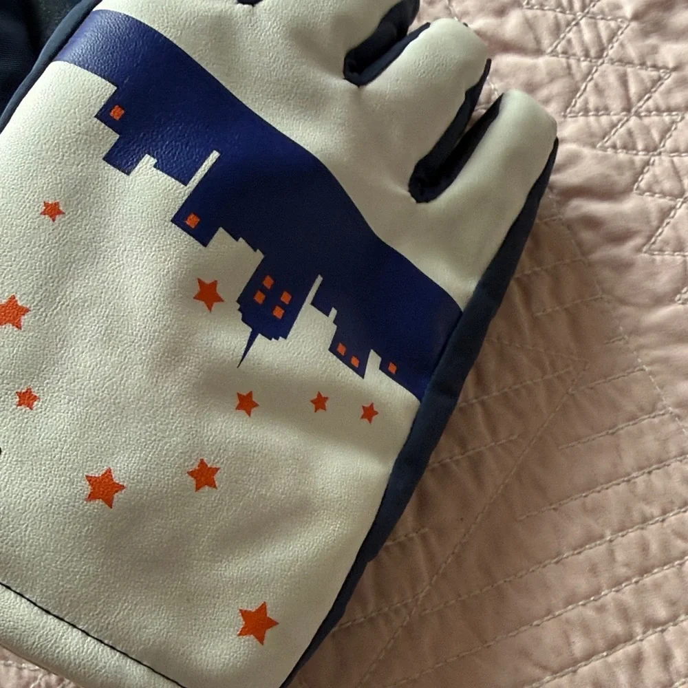 White and Blue Cityscape Gloves